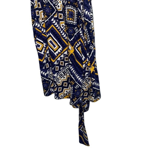 Lucky Brand Geometric/Aztec 3/4 Sleeve Surplice V-Neck Faux Wrap Mini Dress Sz L - Picture 6 of 15
